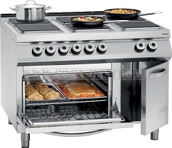 6-płytowa kuchnia elektryczna z piekarnikiem elektrycznym 2/1 GN i neutralną szafką szer. 1200 x gł. 900 x, 29,6 kW, 900 MASTER Bartscher