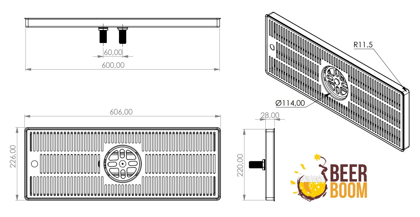 ociekacz nablatowy60x22 z centralnym zraszaczem
